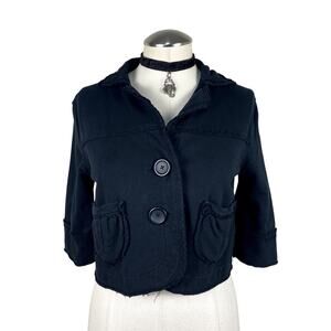 Mossimo Black Cotton Peacoat Whimsigoth Grunge 3/4 Sleeve Academia Jacket Sz S